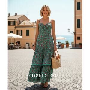 Eddy Helen Tiered Maxi Dress 4 Green NEW